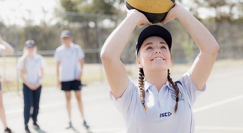 St Columba's High Springwood students playing netball