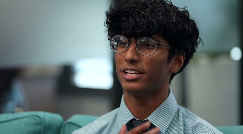 School of Now student speaking to camera